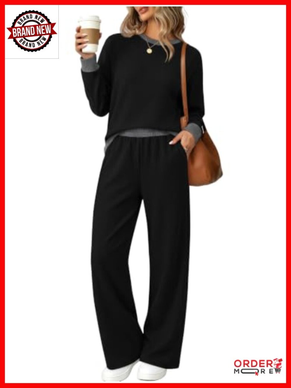 Womens Two Piece Lounge Set Raglan Sleeve Wide Leg Pants Travel Outfit